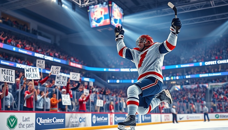 Hockey player celebrates as Ovechkin nears Gretzky's record, surrounded by cheering fans.