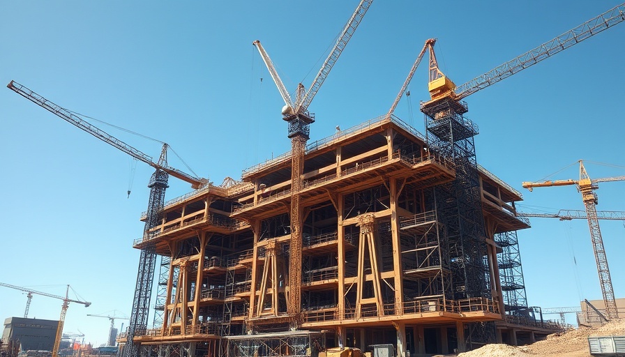 Amazon site construction with cranes and scaffolding.
