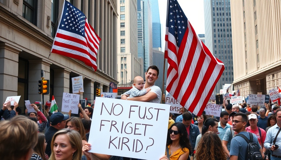 Protest for return of mistakenly deported man with signs and American flag.