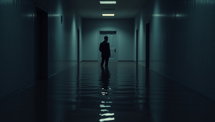 Flooded hallway with a woman during Texas to Ohio weather events.