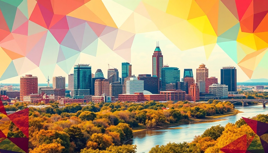 Artistic Austin skyline with geometric design - 2025 Best Places to Work in Austin.