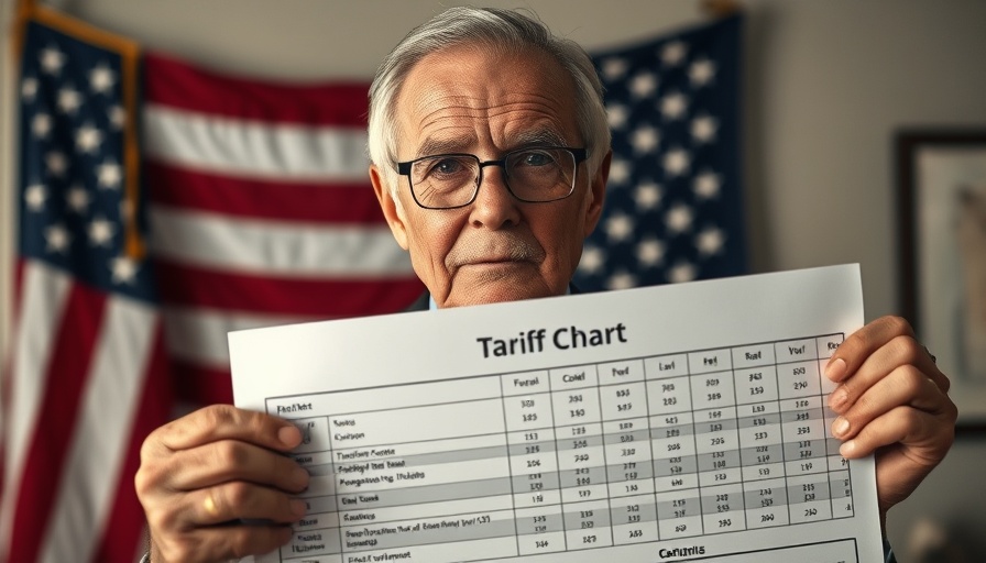 Stocks in Asia plunge news with speaker presenting tariffs chart.