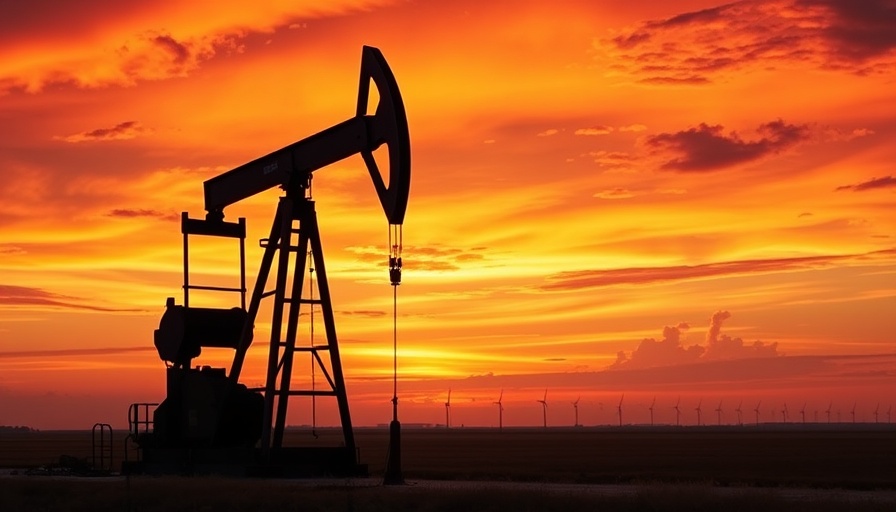 Oil pump silhouette at sunset, illustrating tariffs and oil prices.