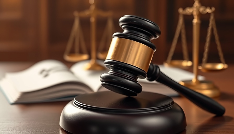 Symbolic gavel representing legal action and justice.
