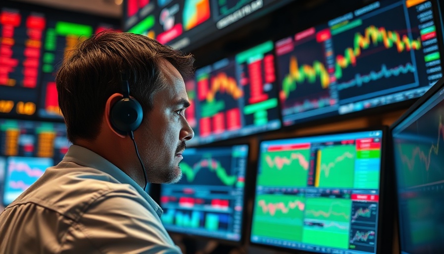 Trader analyzing stock market data during tariff announcement.