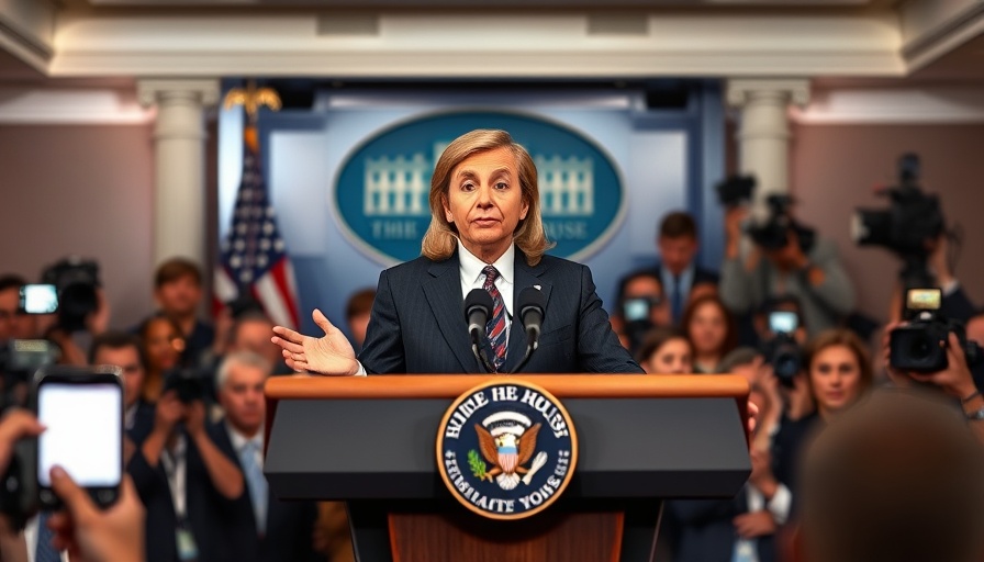 Confident press secretary at the White House briefing room.