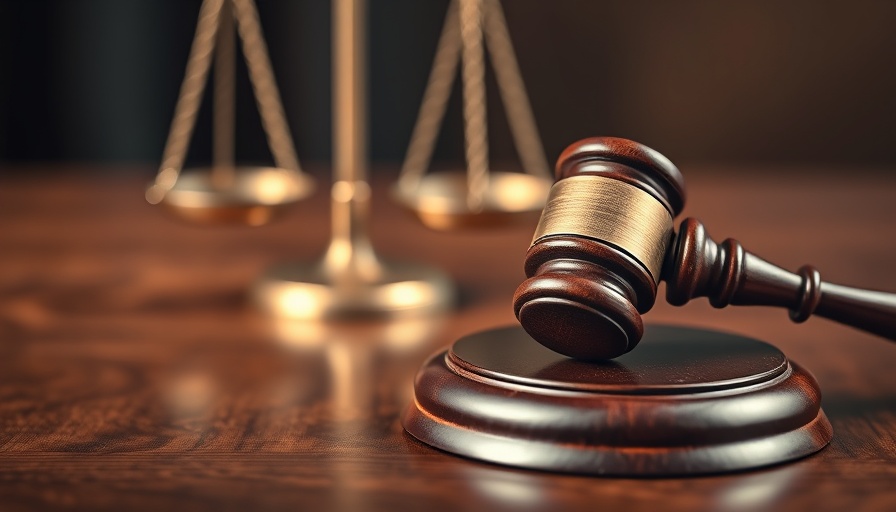 Judge's gavel and justice scales on desk symbolize protection.