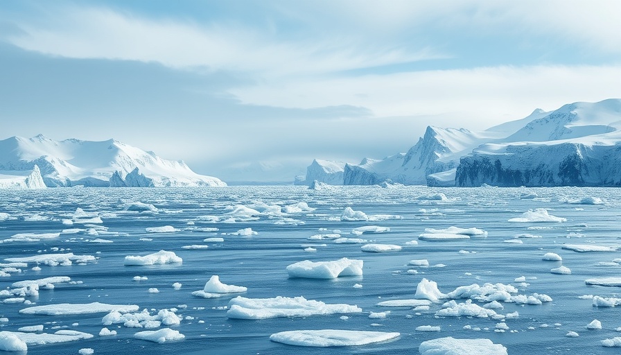 Greenland's icy waters with mountains and icebergs, highlighting foreign interest.