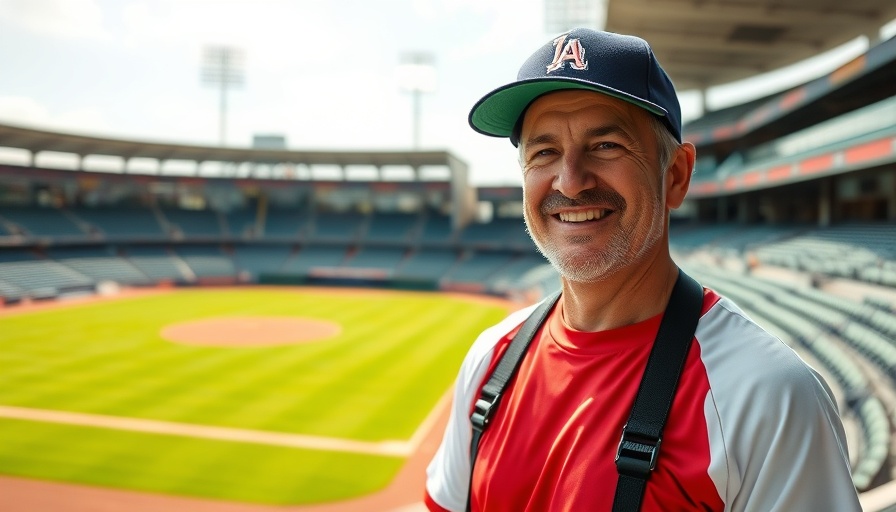 Chris Almendarez at a baseball stadium, symbolizing a sports management career.