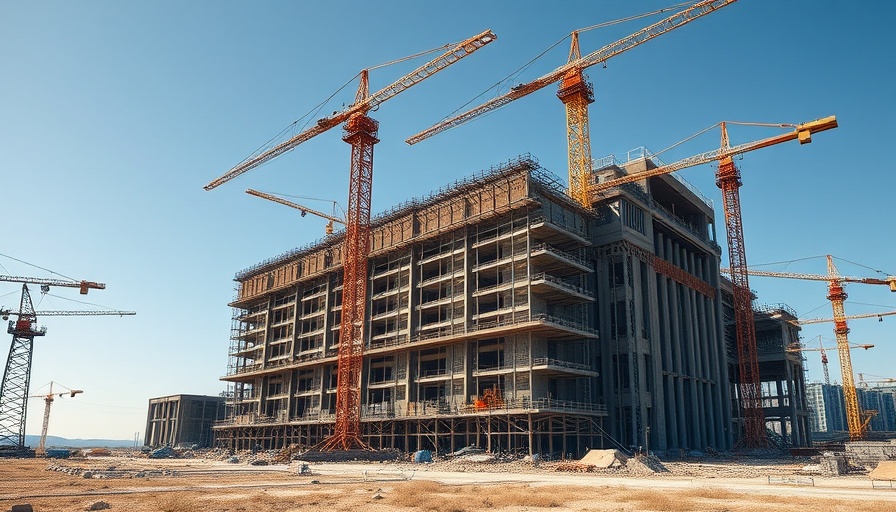 Base Power expansion Texas factory under construction with cranes and sky.
