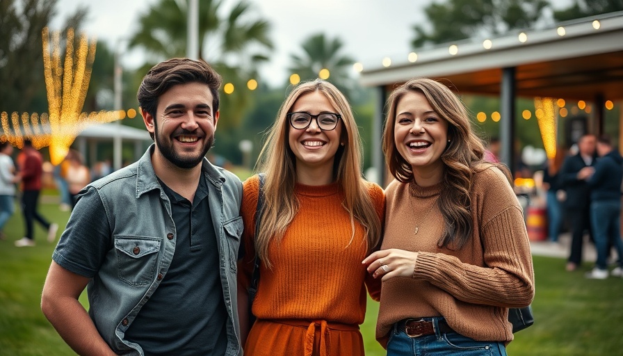 Austin lifestyle: Friends enjoying an outdoor event at a modern park.
