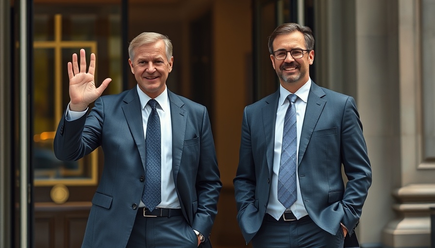 Two men in formal attire outside, tied to national news headlines.