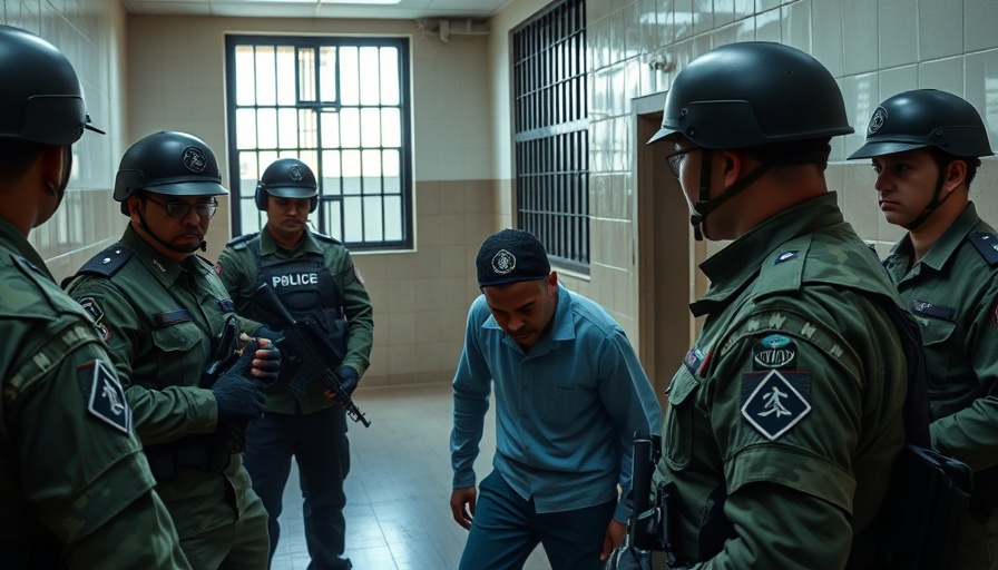 Military police detaining individual in a secure facility, Trump administration deportation policies.