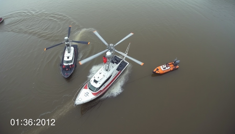 Hudson River helicopter crash rescue scene with emergency boats.