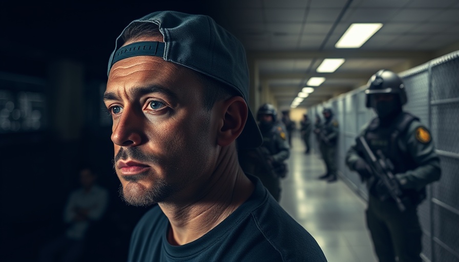 Split image of man with cap and immigration detention scene