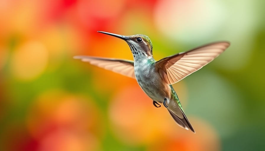 Hummingbird in flight during migration, vibrant colors