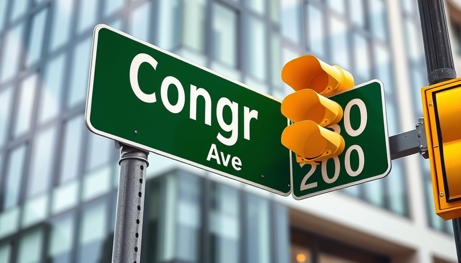 Close-up of Austin street sign and traffic light in city.