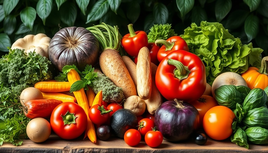 Colorful vegetables for gut health support on rustic table.