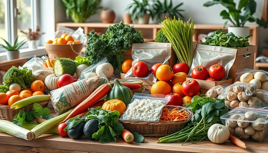 Assortment of fresh and processed plant-based foods highlighting processing impact.