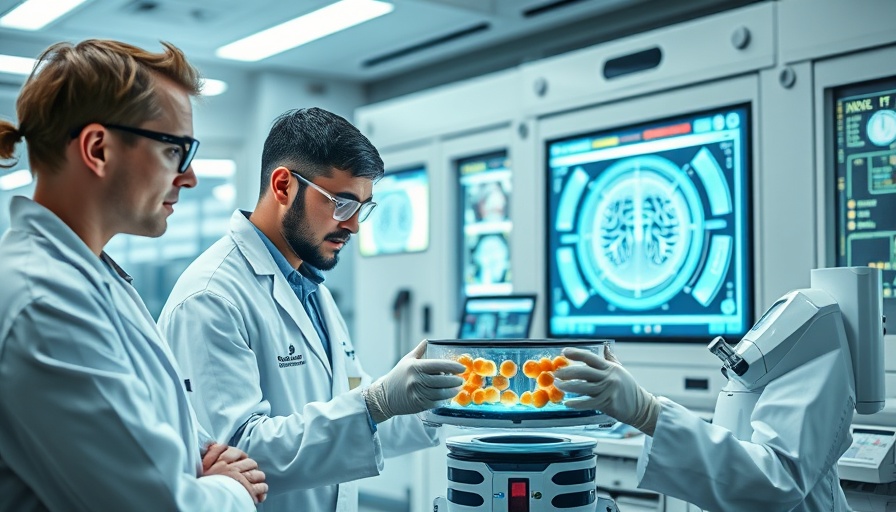 Scientists in a lab analyzing a drug delivery platform for Alzheimer's.