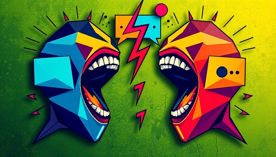 Abstract art of conflict styles in relationships with geometric mouths.