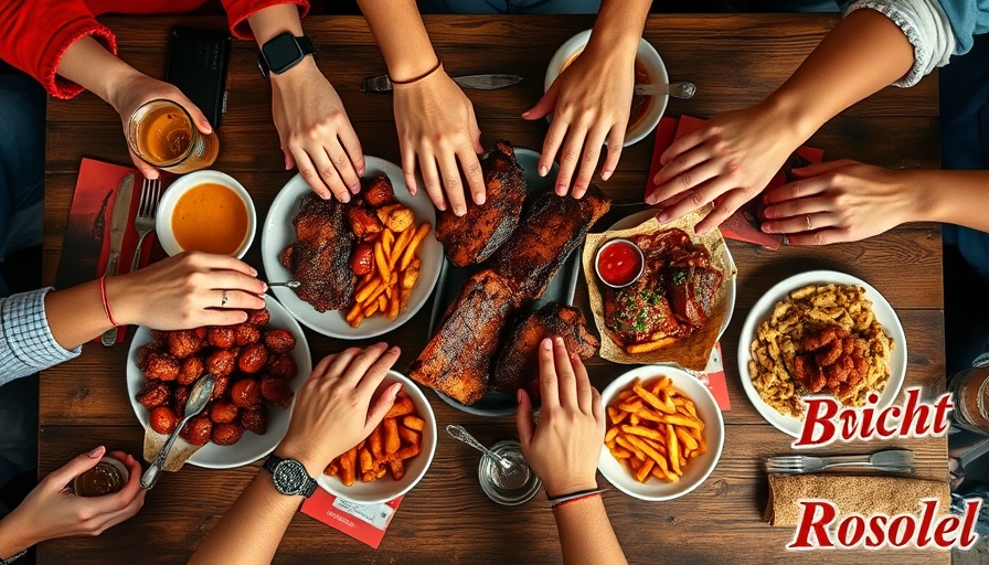 Top-down view of barbecue meal at best new restaurant in Austin.