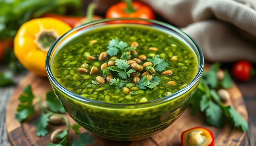 Colorful cilantro and pepita salsa with fresh veggies