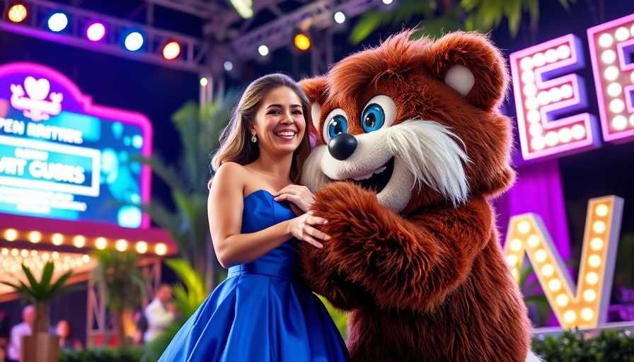 Kindness campaign Austin event with a woman and mascot on stage.
