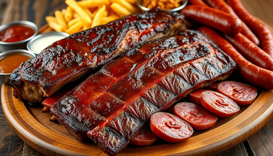 Austin food truck barbecue platter with ribs and sides.