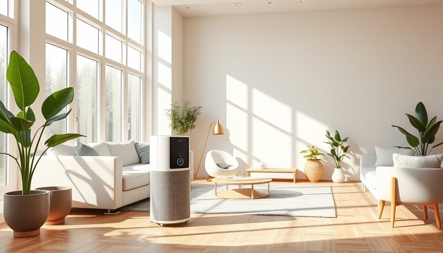 Modern living room with air purifier for health and wellness.