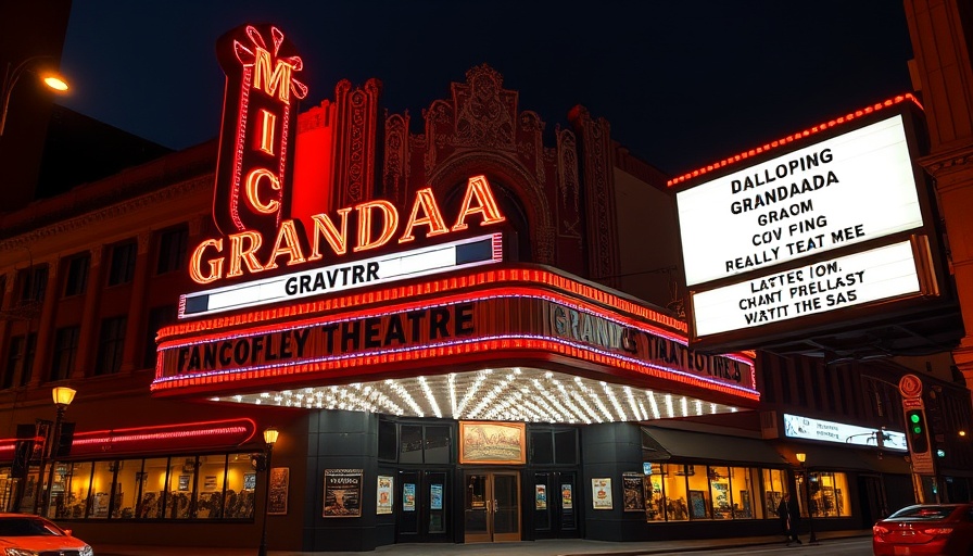 Granada Theater Dallas with neon lights and marquee at night.