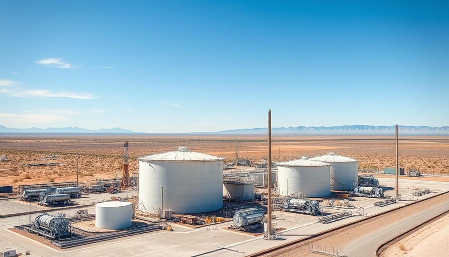 Texas oil waste management facility in desert landscape.