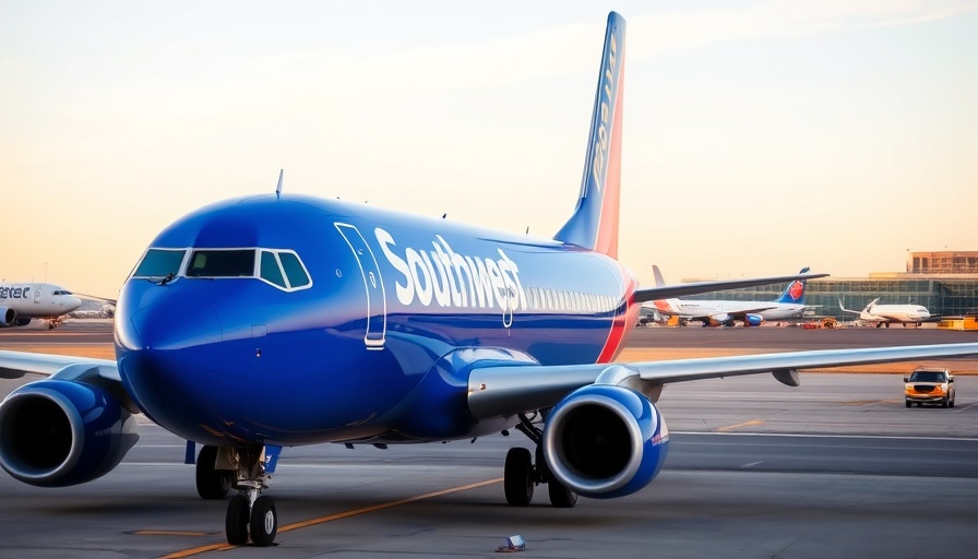 Southwest Airlines plane parked on runway with clear sky