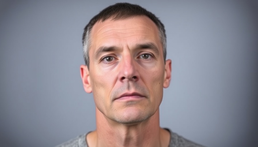 Close-up of a person, emotionless expression in a blue background.