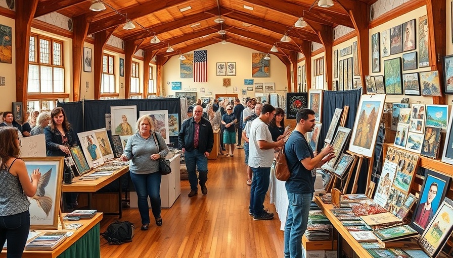 Austin community events showing vibrant art fair in community hall.