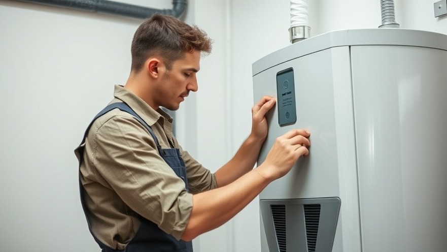 Focused worker in overalls promoting healthy lifestyle habits by adjusting water heater.