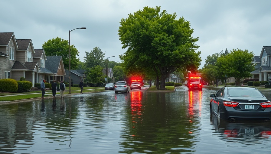 Flooded street scene during Austin Flood Safety Awareness Week, emergency response.