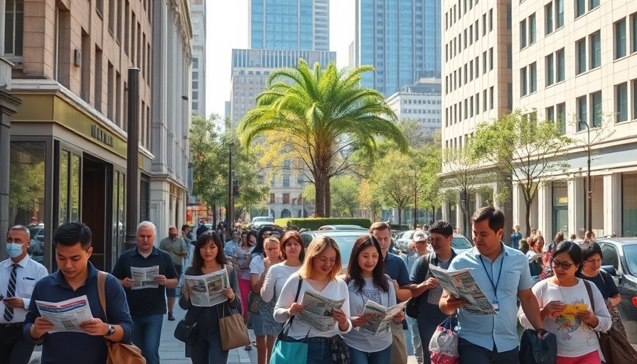 Bustling urban street scene with people and newspapers, highlighting Austin local news.