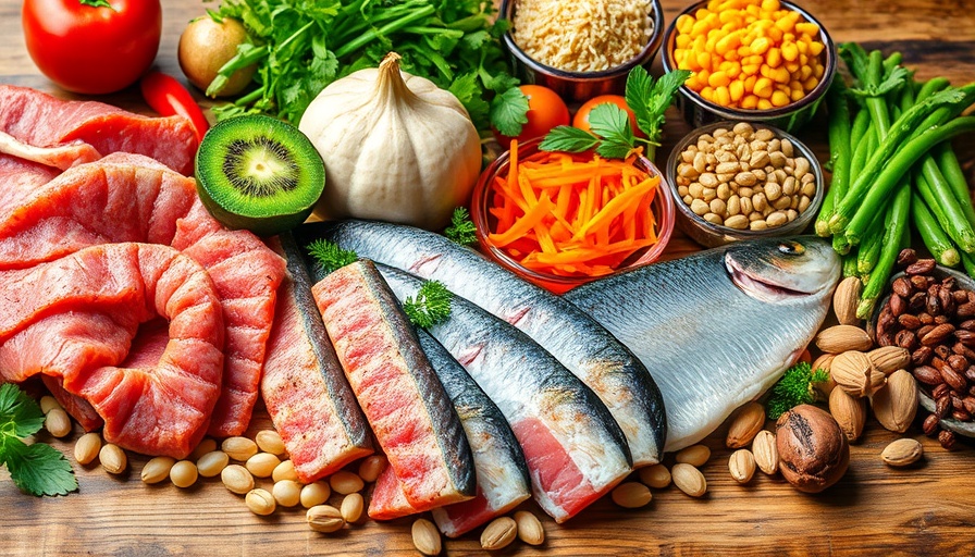 Protein sources like meat, fish, beans, nuts for muscle building.