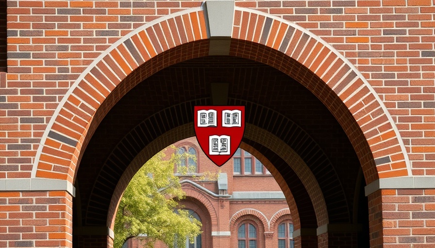Harvard University historic archway with Veritas shield emblem.