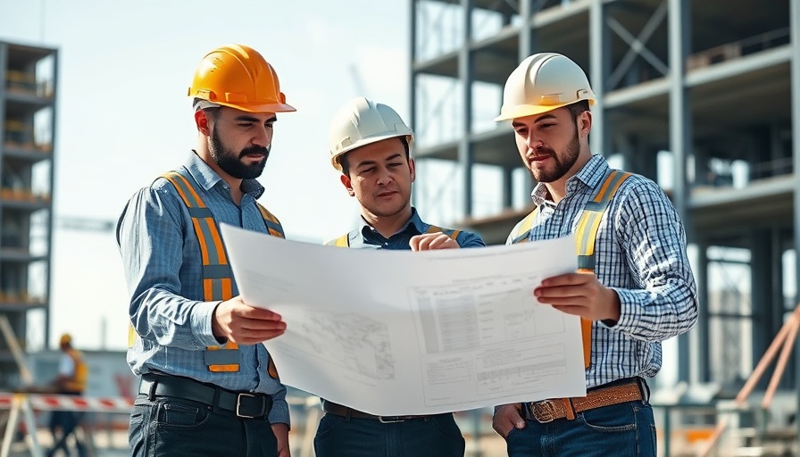 Construction team reviews blueprint for Copperas Cove Class A Office Space.