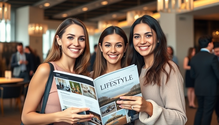 Two women holding a magazine at an Austin lifestyle event.