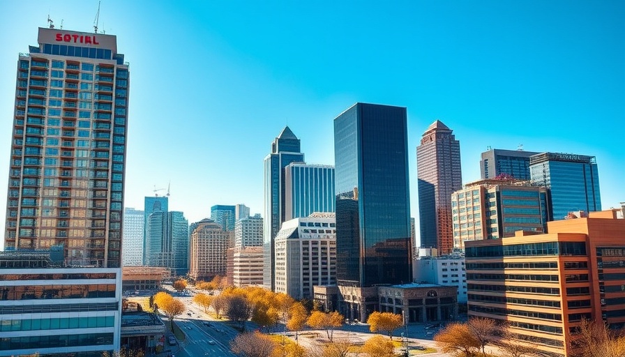 Modern skyline of downtown Austin with high-rise buildings.