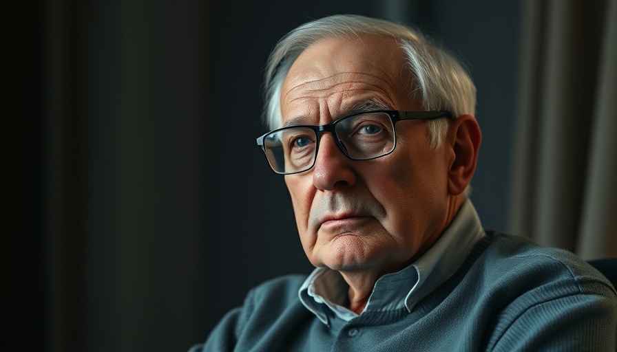 Serious elderly man in glasses with a subdued background.