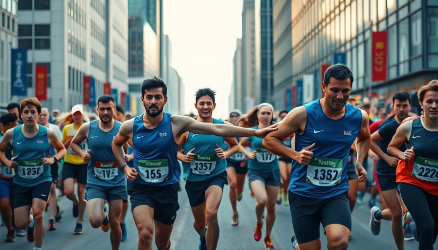 Kindness in marathon running: runners supporting each other.