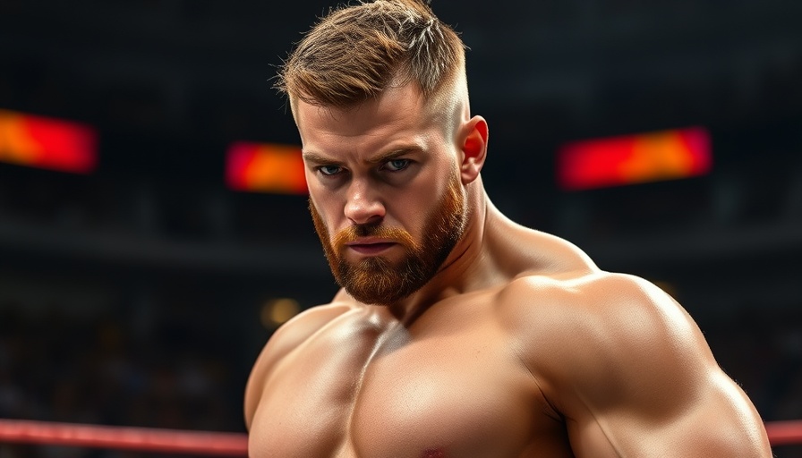 Cinematic photo of a focused wrestler in the ring.