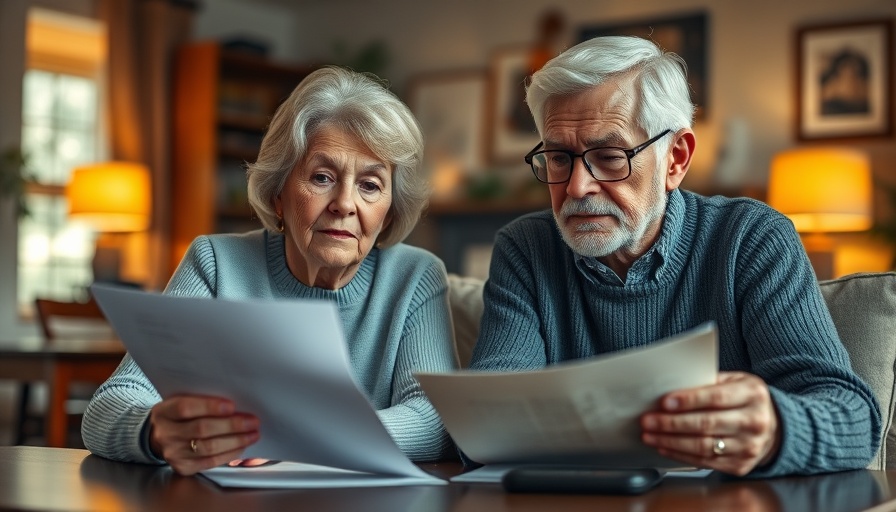 Elderly couple seated at home reviewing documents, Texas property tax exemption for seniors.