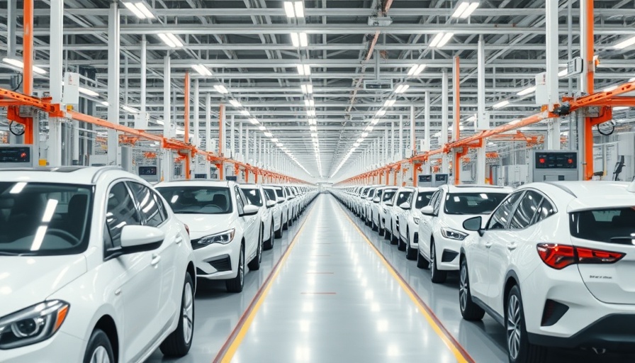 Efficient car assembly line in a modern factory with bright lighting.