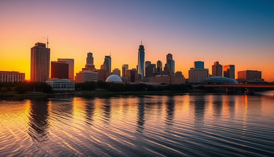Austin local news skyline at sunset with vibrant colors
