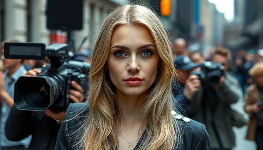 Blonde woman facing media cameras, urban setting, Virginia Giuffre news